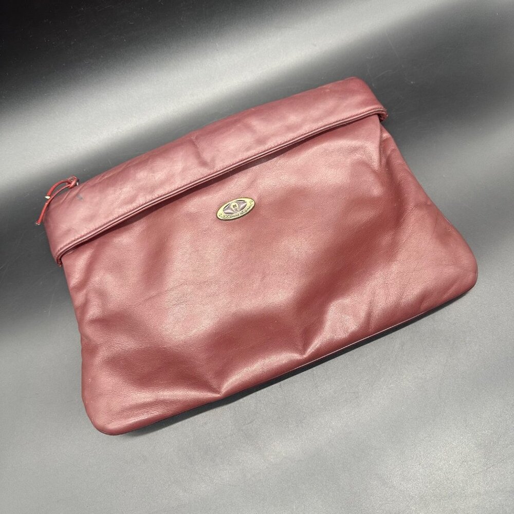 Vintage Etienne Aigner Leather Clutch Purse 1970s Maroon Handbag Retro Fashion - Picture 1 of 12